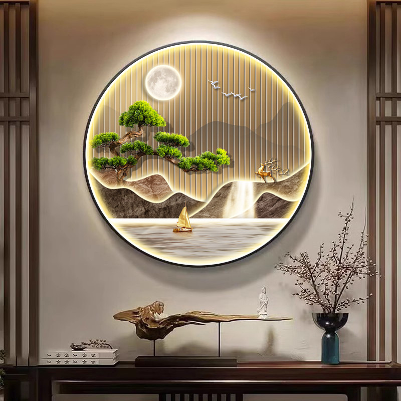玄关装饰画现代背有靠山客厅灯画入户走廊过道进门挂画茶室饭厅画图片
