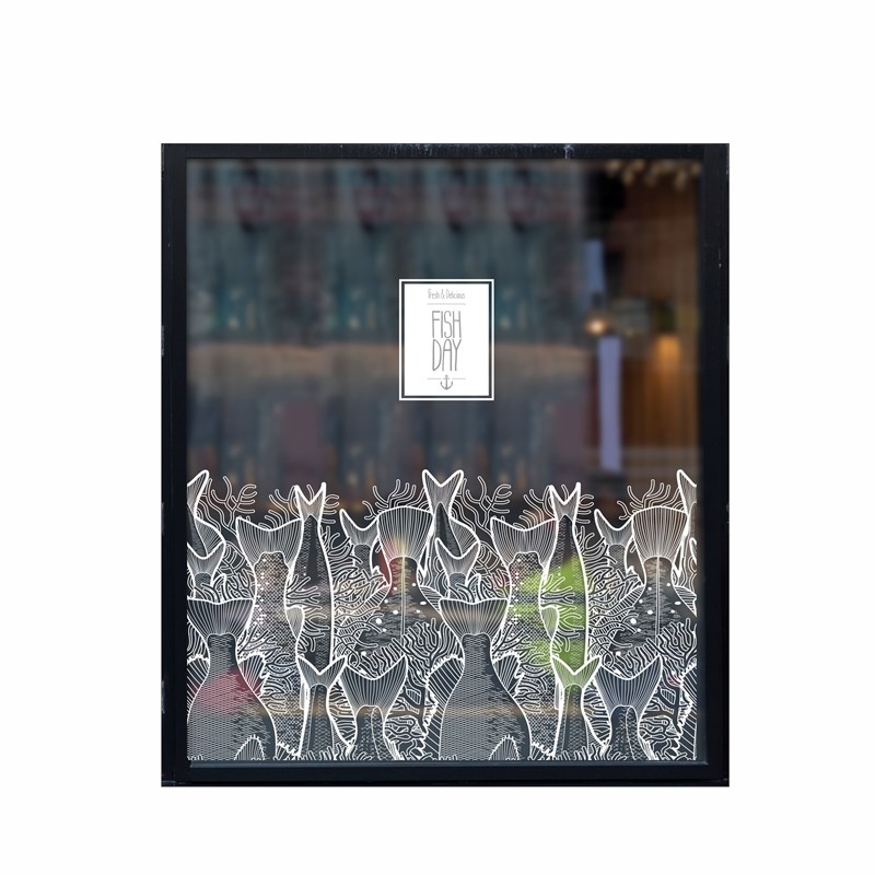 小龙虾海鲜鱼静电透明玻璃磨砂贴膜饭店西餐厅披萨火锅店腰线贴画