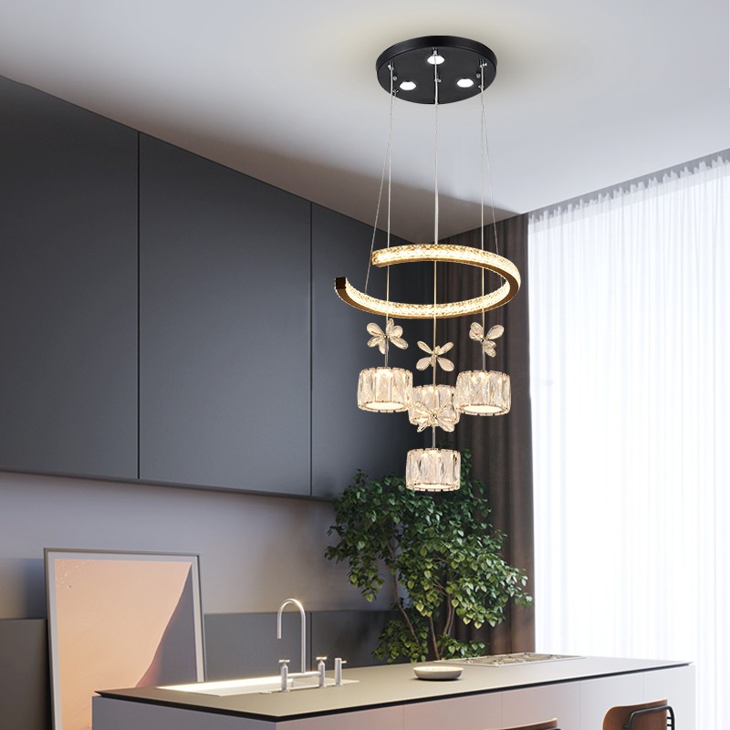 新款水晶餐厅灯吊灯4头简约现代饭厅灯高亮护眼LED餐桌灯创意灯饰