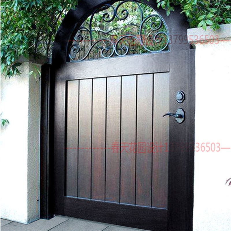 定制欧式铁艺大门防腐实木庭院门花园别墅门对开门单双开户外铁门