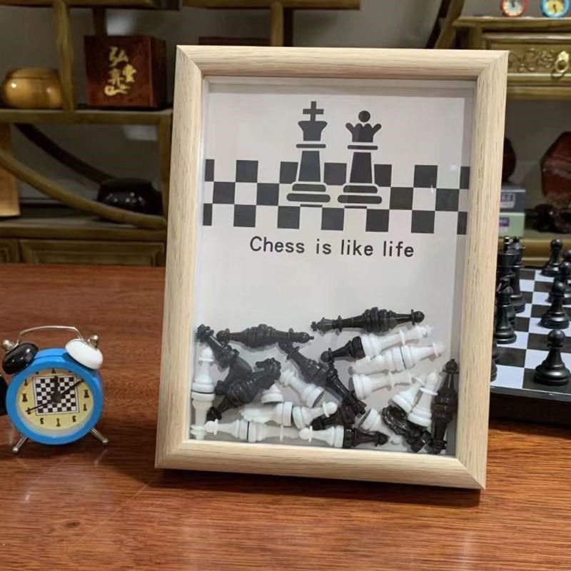 创意围棋摆件中空相框人生如棋落子无悔励志书法摆台棋子相框定制