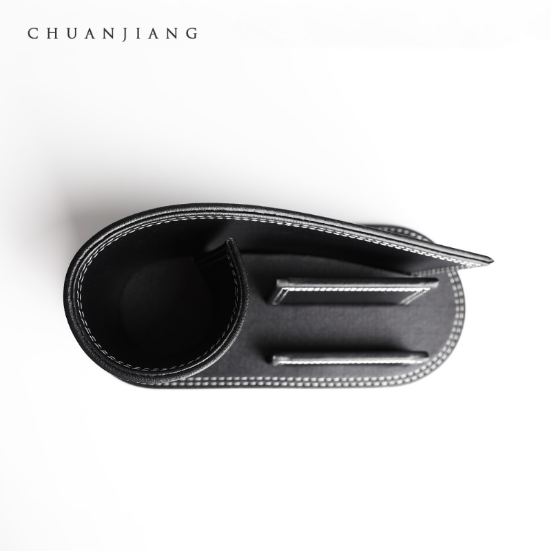 商务皮质多功能笔筒 文具收纳盒 桌面整理盒 名片座 办公用品定制