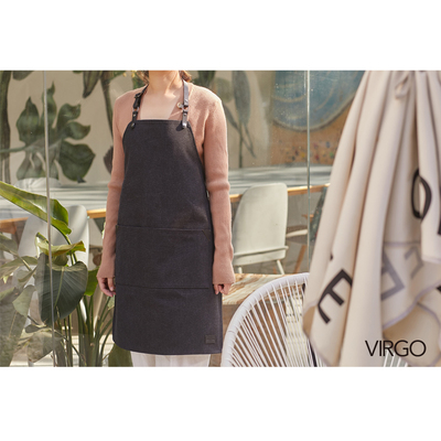 Virgo灰色黑色水洗复古帆布围裙 咖啡 画室 餐厅工作围裙定制logo