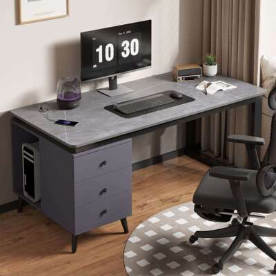 岩板电脑桌台式家用书桌新卧室轻奢学生学习带抽屉写字桌子办公桌