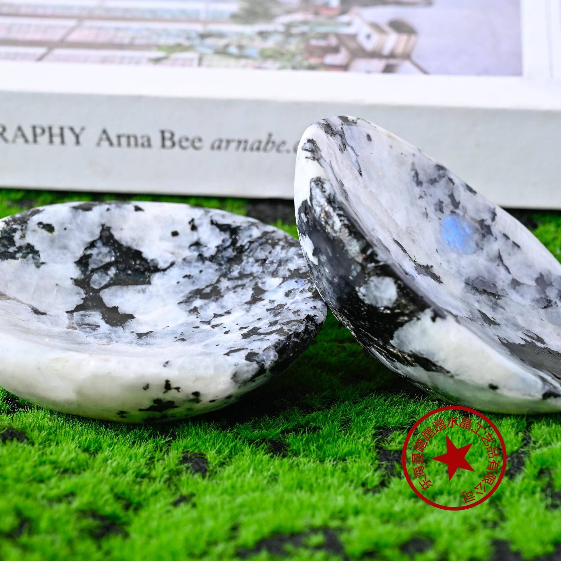 天然水晶原石彩虹月光石碗居家办公桌面摆件水晶消磁装饰布景