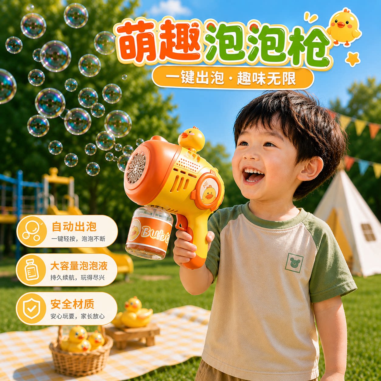 儿童小鸭电动泡泡枪玩具多孔出泡