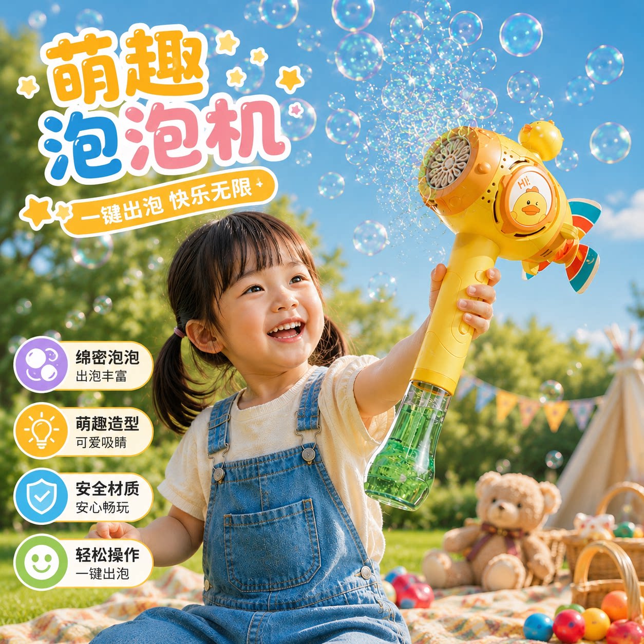 卡通可爱电动多孔喷射泡泡枪玩具