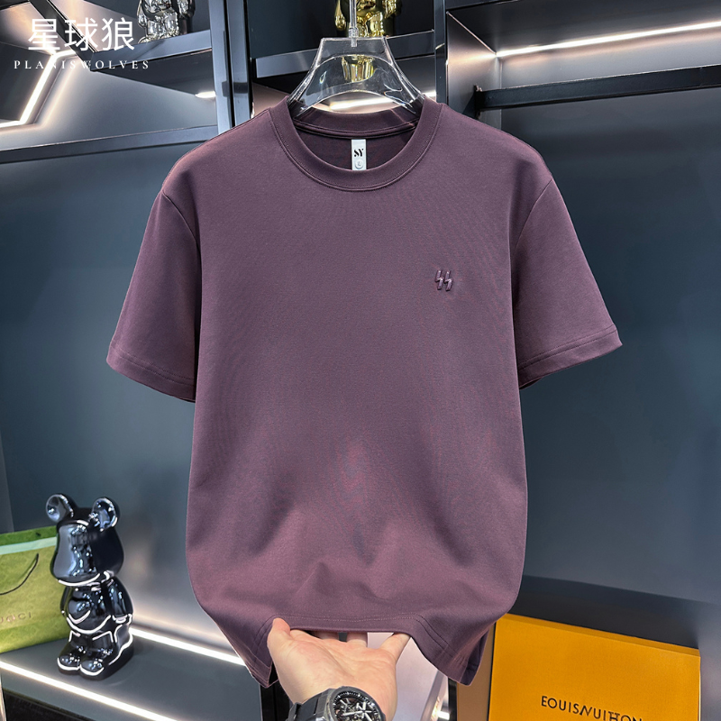 潮牌欧货2025秋冬男士短袖T恤圆领打底衫刺绣百搭极简风设计上衣