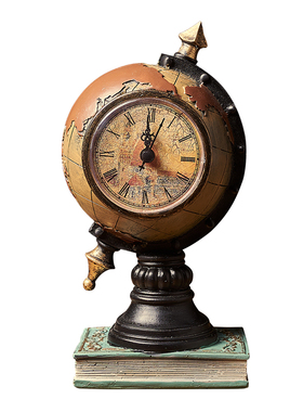 复古怀旧地球仪摆件客厅玄关酒柜博古架软装饰品R时钟模型桌面摆