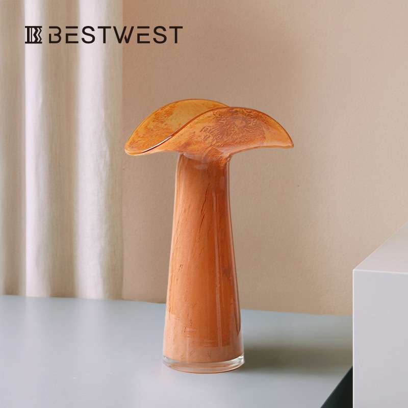 BESTWEST新款花瓶春色荷叶边摆件客厅插花玻璃水培鲜花餐桌装饰