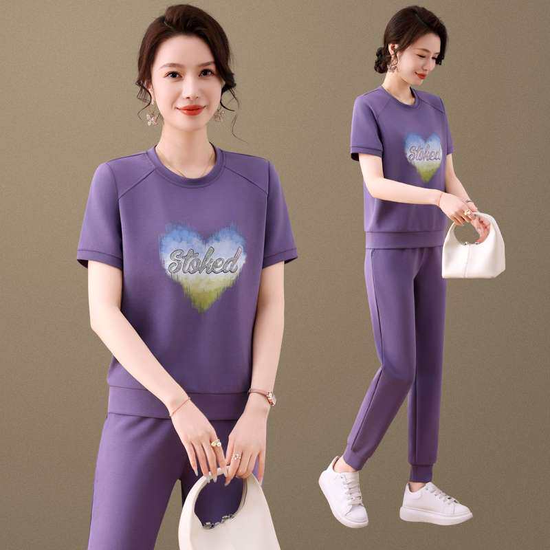 休闲运动装套装女夏季2025新款宽松显瘦洋气圆领短袖休闲服两件套