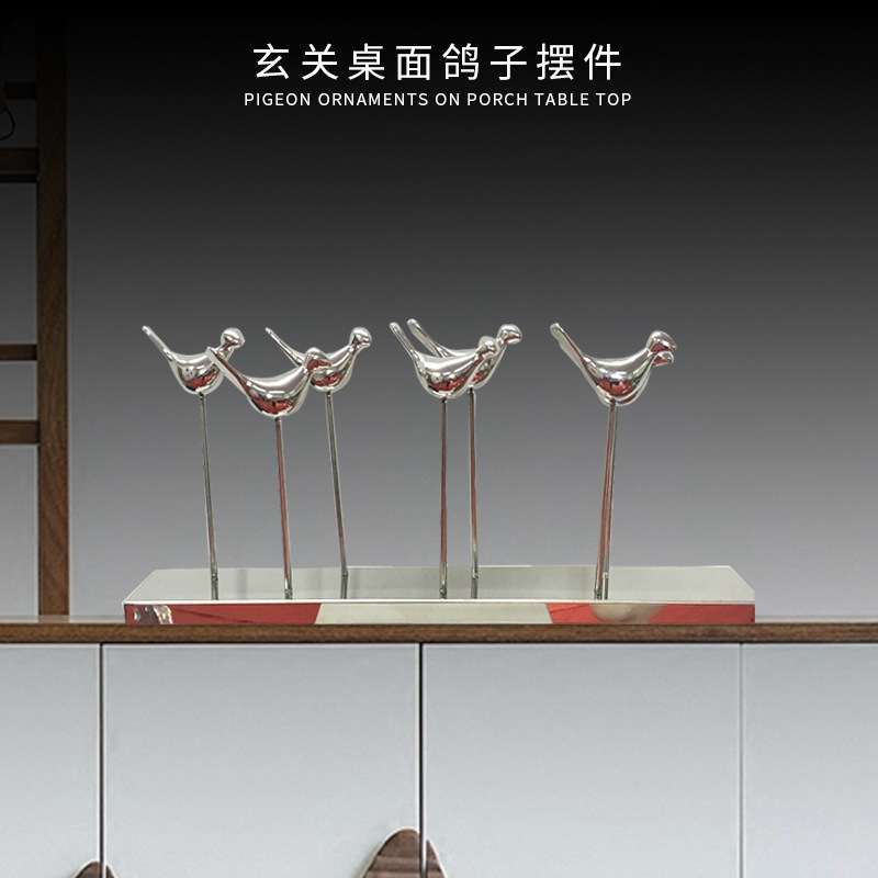 创意家居饰品小鸟摆件青青绿草坪鸽子雕塑酒店工程不锈钢动物艺术