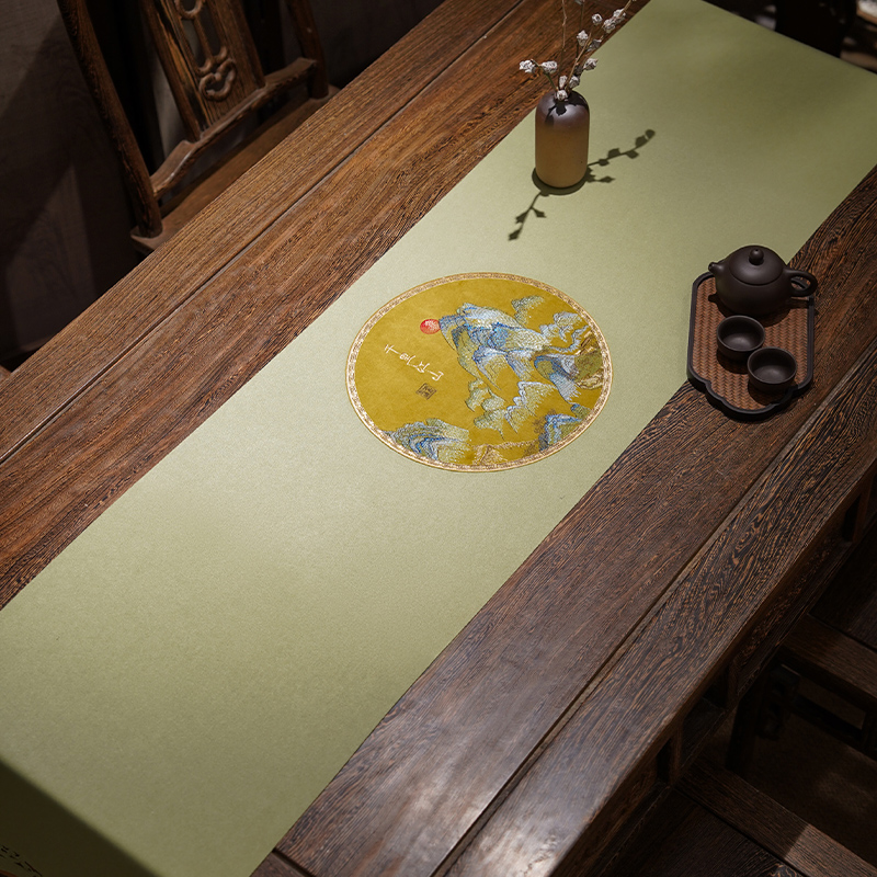 中式桌旗千里江山茶席中国风茶台餐D桌茶几桌旗桌布电视柜长条盖