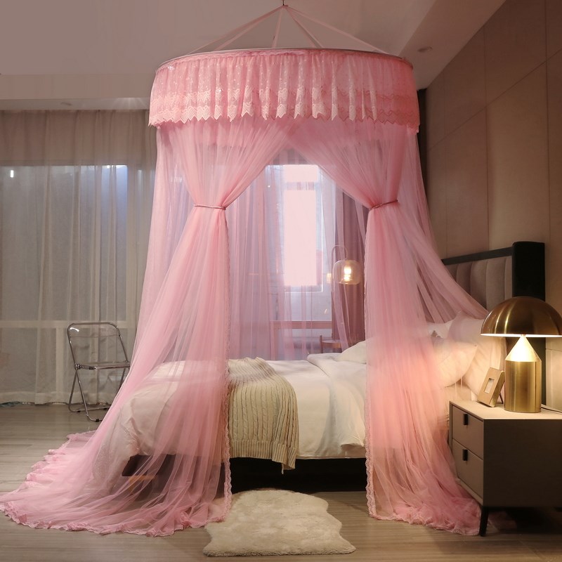 免安装圆形吊顶蚊帐欧式公主三开门B卧室家用床幔超大1.5m直径通