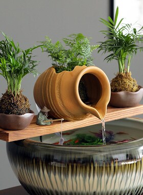 循环流水陶罐生态缸古法养鱼庭院造景摆件室内增氧过滤流水配件