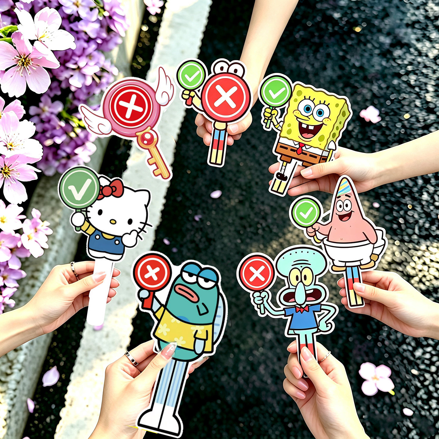 打勾打叉牌双面对错yes no夯拉举手牌魔法少女丑鱼正确错误手举牌