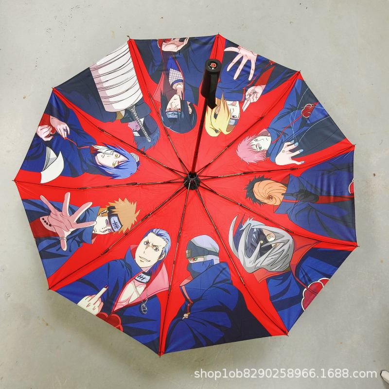 火影忍者雨伞动漫周边二次元黑胶自动晴雨伞晓组织折叠防晒伞代发