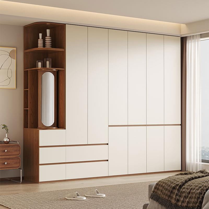 实木衣柜家用卧室分段式一门到顶简约现代组合奶油风板式边柜四门