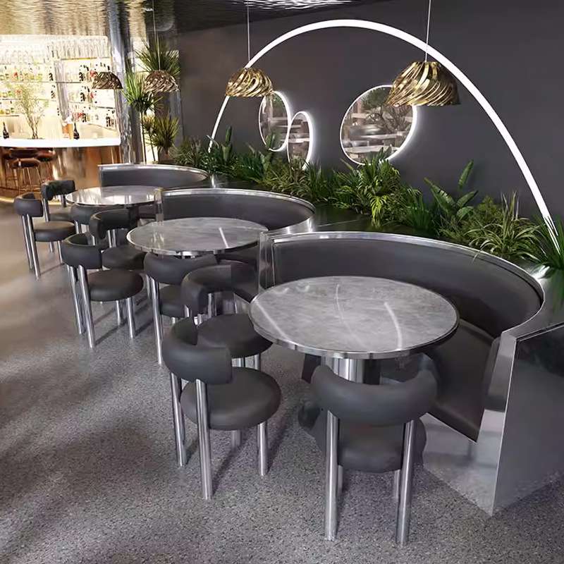 西餐厅茶餐厅不锈钢半圆卡座沙发主题餐厅网红火锅店料理店桌椅