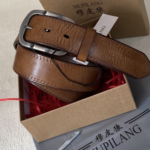 英伦复古磨砂针扣头/意大利头层牛皮宽腰带皮带/男女通用/穆皮狼