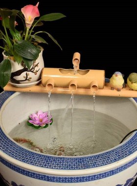 PVC仿竹筒流水鱼缸摆件竹子过滤器增氧陶瓷石槽水池循环假山流水