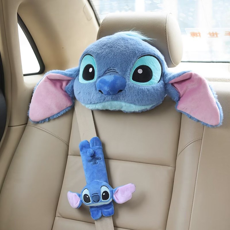 卡通史迪仔汽车腰靠车枕护颈枕座椅抱枕毯N车载毛毯汽车内饰用品