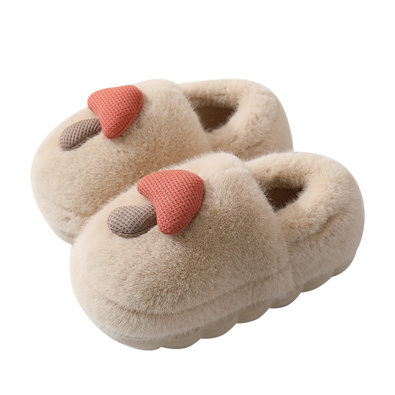 情侣可爱冬日拖鞋蘑菇棉拖鞋男女居家保暖厚底毛茸W茸防滑包跟棉