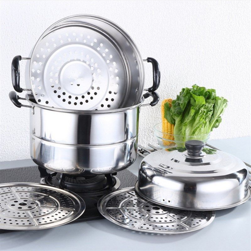 不锈钢双层蒸锅加厚商用蒸u煮两用锅三层大容量蒸锅家用多功能蒸