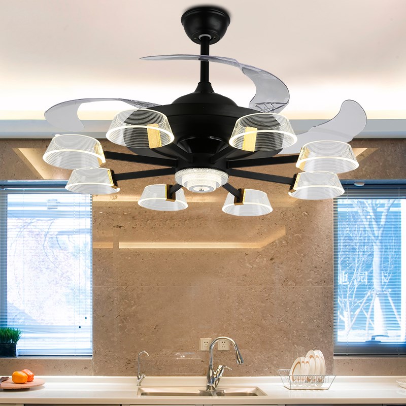 隐形风扇灯吊灯客厅灯简约北x欧吊扇家用餐厅卧室吸顶电扇一体变