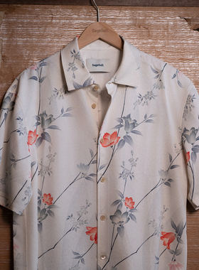 「已售」SageSalt古董正绢浅蓝花卉短袖衬衫 One of a kind