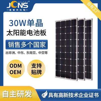 30W单晶硅太阳能电池板光伏组件10W40W60W路灯监控户外手机充电