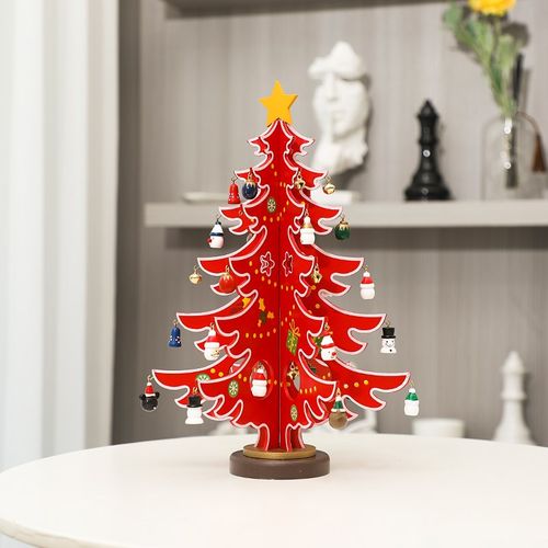 木质圣诞树桌面摆件老人工艺迷你单片三片树圣诞节装饰品儿童礼物