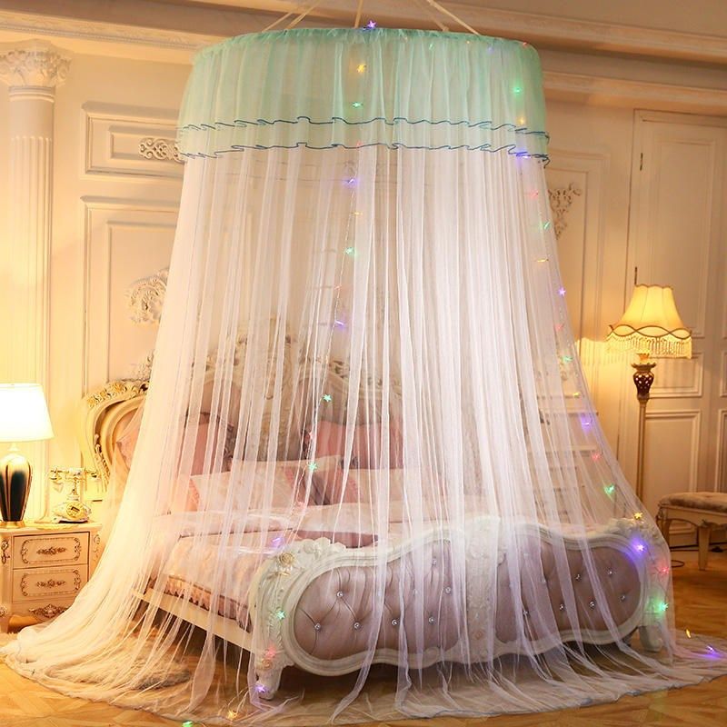 吊顶圆顶蚊帐三开门公主圆床落地吊顶吸顶吊挂式床幔送吸盘免安装