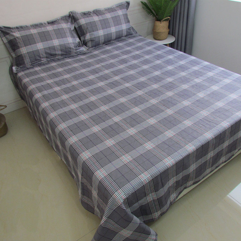 灰格子全棉加厚老粗布床单日式小帆布双人睡单宿舍单人床单不起球