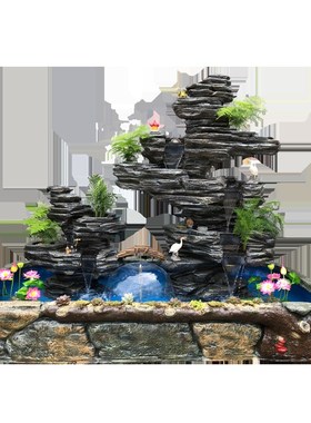 大型假山流水喷泉摆件别墅庭院阳台鱼池造景酒店办公室落地水景观