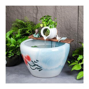 大型陶瓷流水喷泉鱼缸陶罐水循环造景u古法鱼缸客厅阳台落地大水