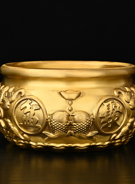 纯黄铜实心聚宝盆缸铜米缸中式摆件客厅家居店铺聚财小铜盆存钱罐