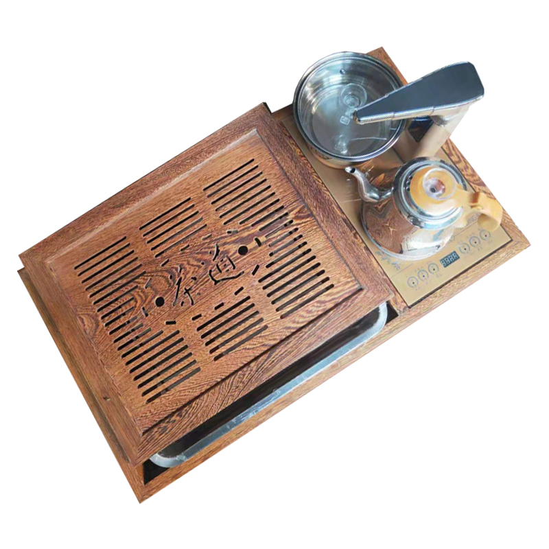 鸡翅木新款茶托盖板不锈钢玻璃大理石嵌入式茶桌红树脂茶盘漏水板