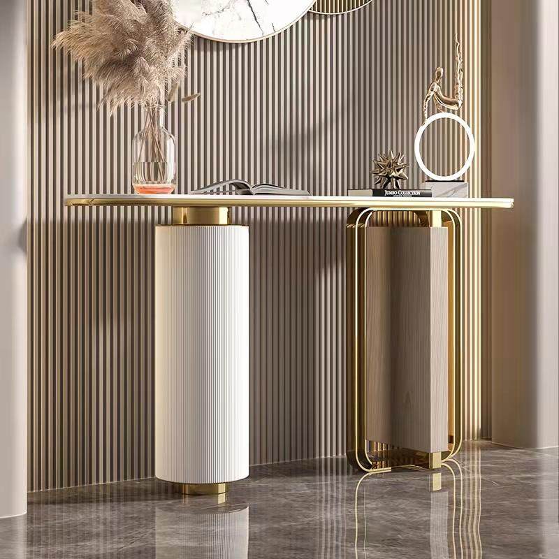 意式轻奢简约大理石玄关台岩板不锈钢金属新中式条案边桌入户大堂