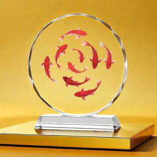九鱼聚财水晶摆饰好运锦鲤客厅玄关家居装 饰桌面摆台乔迁开业送礼