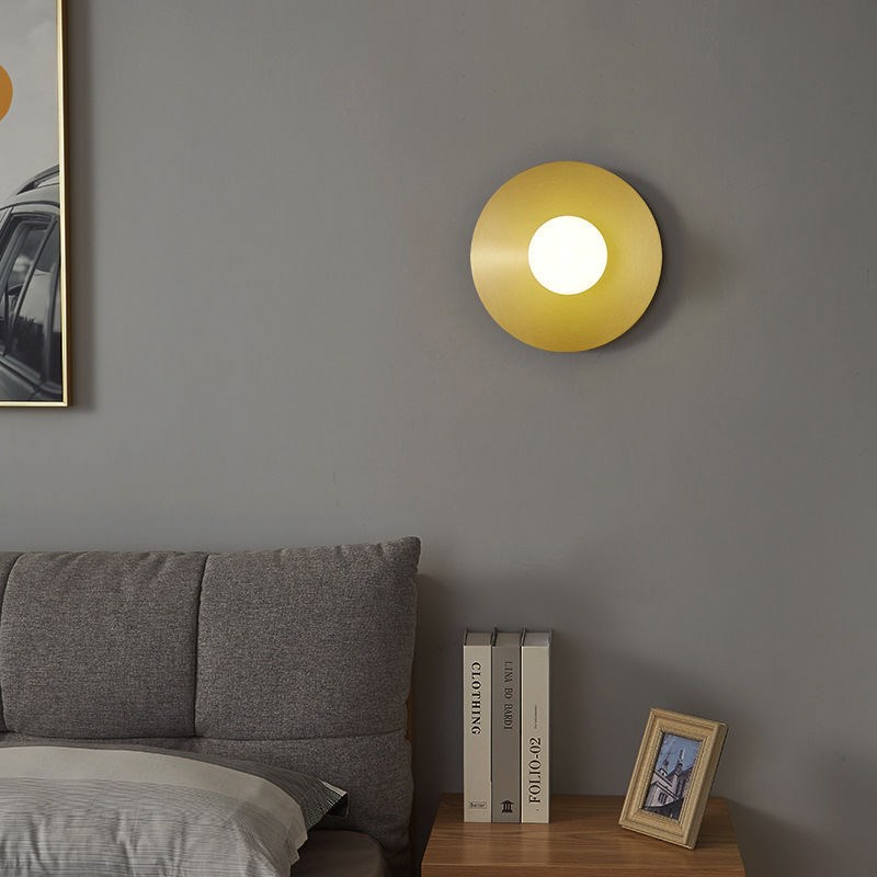 北欧极简卧室床头壁灯现代t简约客厅背景墙灯玄关入户白色圆形灯