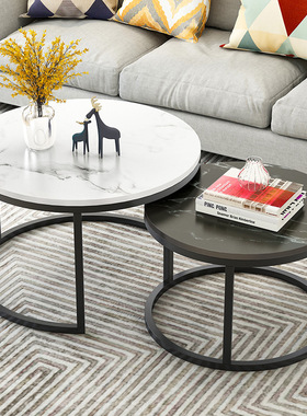 北欧轻奢风大理石圆形茶几家居卧室组合后现N代简约客厅小户型边