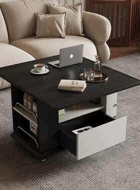 推拉边几可移动储物小户型20x24新款简约现代黑色移动茶几小推车