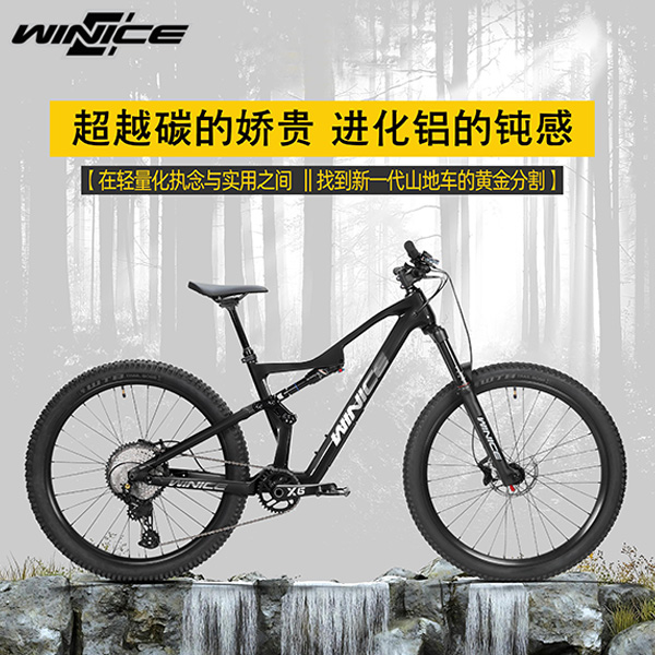 WINICE碳纤维软尾速降山地自行车12速男女双减震冲山DH越野赛车