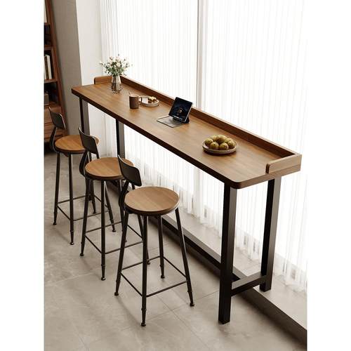 阳台吧台桌家用简约实木长条桌靠窗窄桌高低脚长桌子高脚桌椅靠墙