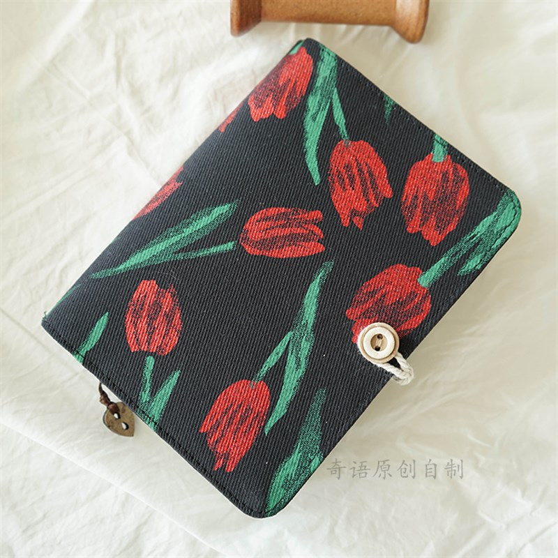 新款暗夜玫瑰布艺面A5A6活页线装本文艺复古手账本子手工记事本