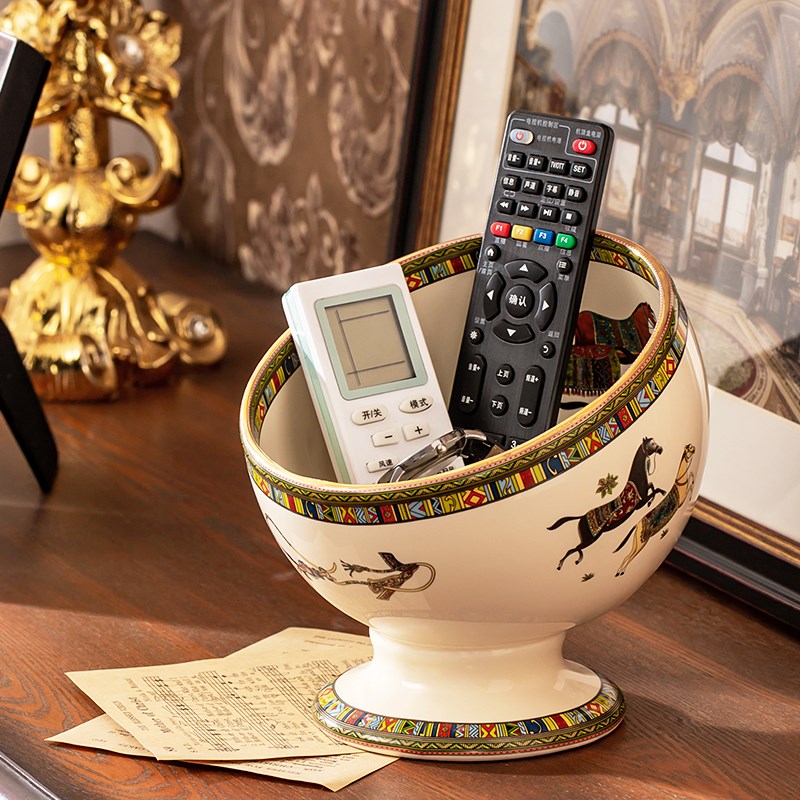 欧式奢华高档桌面垃圾桶小号陶瓷创意迷你家用卫生间客厅茶几摆件