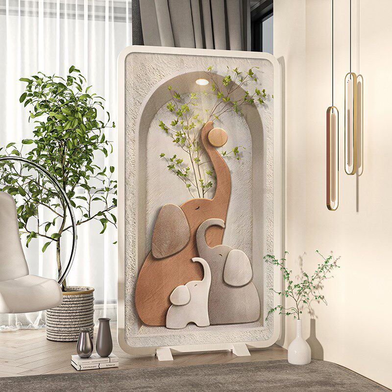 现代简约屏风隔断客厅移动入户遮挡办公室实木进门装饰小座屏大象