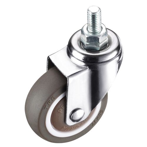 丝杆脚轮M6Mg8M10M12螺丝万向轮静音橡胶轮子带刹车置物架狗笼滑