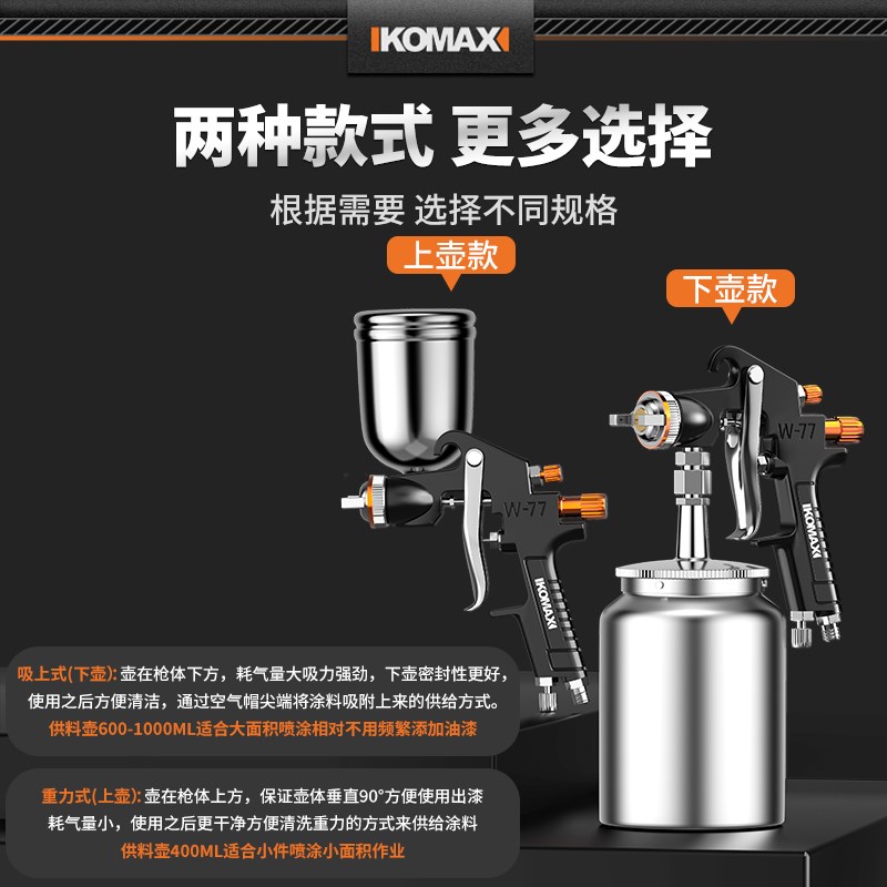 汽车油漆喷枪气动喷漆罐一体机专用家具L高雾化上下壶气泵喷漆壶